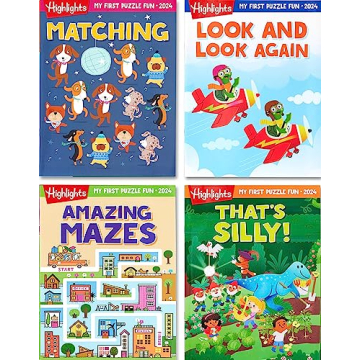 Highlights My First Puzzle Fun 2024 Puzzle Books for Kids Ages 3-6 - 4-Book Set with Matching, Mazes...