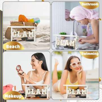 Belanttega Preppy Patch Cosmetic Bag - GLAM Chenille Varsity Letter Toiletry Bag Transparent PVC Zipper Makeup Bag Waterproof Portable Travel Bag Valentine's Day Gifts for Women Girls(White Glam)