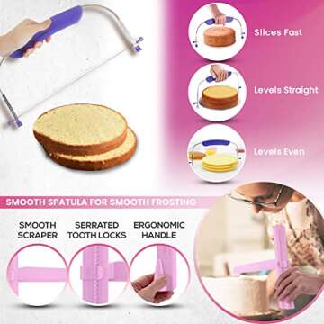 RFAQK 200PCs Cake Decorating Kit for Beginners with Turntable for Decoration - Piping Bags and Tips Set (110+55), Straight & Offset Spatula, Leveler, Video Course, Pattern Chart & More Baking Supplies