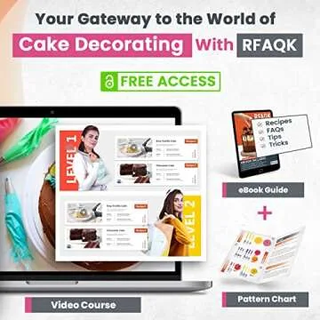 RFAQK 200PCs Cake Decorating Kit for Beginners with Turntable for Decoration - Piping Bags and Tips Set (110+55), Straight & Offset Spatula, Leveler, Video Course, Pattern Chart & More Baking Supplies