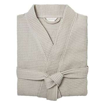Coyuchi Unisex Organic Waffle Robe, Fog (S/M)