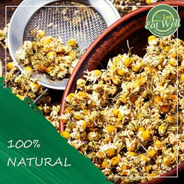 Eat Well Premium Foods Chamomile Flowers 4 oz, Dried Chamomile Tea Loose Leaf, Edible Culinary Camomile Herb for Drinking and Cooking, Versatile Camomile Dried Herbs and Flowers in Resealable Bag