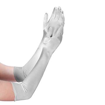 Xuhan Women's 21" Long Evening Party Satin Gloves Elbow Length Flapper Girls 1920s (Silver)