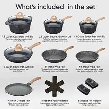 JEETEE Kitchen Cooking Pots and Pans Set Nonstick, Induction Granite Coating Cookware Sets 18 Pieces...
