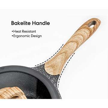 JEETEE Kitchen Cooking Pots and Pans Set Nonstick, Induction Granite Coating Cookware Sets 18 Pieces with Griddle / Saucepan, Frying / Sauté Pan, PFOA Free, (Grey, 18pcs)