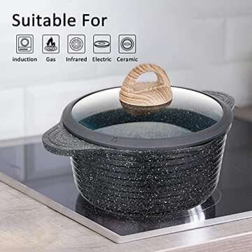 JEETEE Kitchen Cooking Pots and Pans Set Nonstick, Induction Granite Coating Cookware Sets 18 Pieces with Griddle / Saucepan, Frying / Sauté Pan, PFOA Free, (Grey, 18pcs)