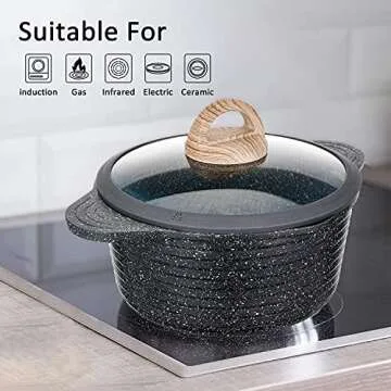 JEETEE Kitchen Cooking Pots and Pans Set Nonstick, Induction Granite Coating Cookware Sets 18 Pieces with Griddle / Saucepan, Frying / Sauté Pan, PFOA Free, (Grey, 18pcs)