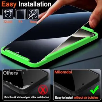 Milomdoi 4 Pack Privacy Screen Protector for Apple iPhone 15 Pro Max with 4 Pack Tempered Glass Camera Lens Protector, Ultra 9H Accessories, Case Friendly, Mounting Frame, 2.5D Curved, Black