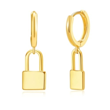 SANNYRA Lock Earrings for Women - 14K Gold Plated Beach Sea Drop Dangle Earrings - Seashell Beachy J...