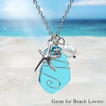 Handmade Sea Glass Necklace Starfish Pearls Ocean Jewelry
