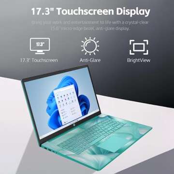 HP 17 Laptop, Intel Celeron N4120 Processor, 17.3’’ HD+ Touchscreen Display, 32GB RAM,1TB SSD, Intel UHD Graphics, Backlit Keyboard, Windows 11 Home, Fatcayes Accessory, Aquamarine Sky (Renewed)