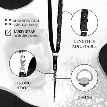 Leather Camera Strap for One Camera - Professional Single Leather Harness Shoulder Strap Quick Relea...