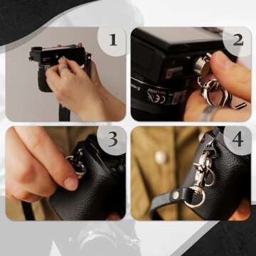 Leather Camera Strap for One Camera - Professional Single Leather Harness Shoulder Strap Quick Release Gear DSLR/SLR