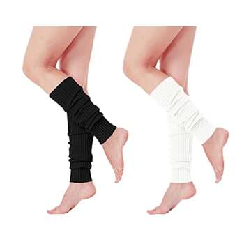 v28 V28Women Winter 80s Eighty's Warm Leg Warmers Knitted Long Socks,2 pack (Black+White)