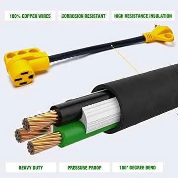 Homdec 12 Inch 30Amp Male to 50Amp Female RV Adapter with Grip Handle, Waterproof Heavy Duty RV Power Cord Adaptor for Tesla Camper Van Trailer Motorhome