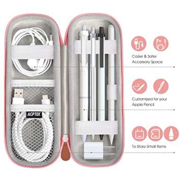 AGPTEK Case Holder for Apple Pencil, Elastic Strap Sleeve Pocket Protective Carrying Case for Samsung Stylus iPad Pro Pen, Pencil, Apple Pen Accessories, USB Cable, Pink