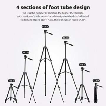 GEEKOTO Phone Tripod,55 inches Aluminum Camera/Mobile Phone Tripod with Carrying Bag with a Maximum ...
