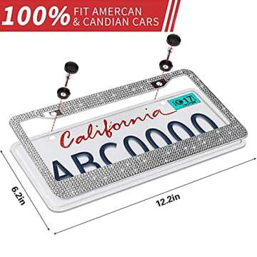 Bling License Plate Frame for Women,Sparkle Crystal Bedazzled Rhinestone License Plate Frames with 1400pcs Rhinestones, Handcrafted Crystal Premium Stainless Steel Frame with Screw Caps (White)