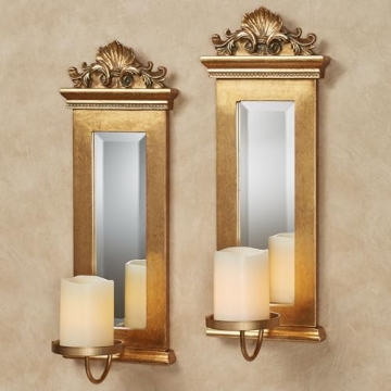 Elegant Acanthus Mirrored Wall Sconces Gold Set of Two