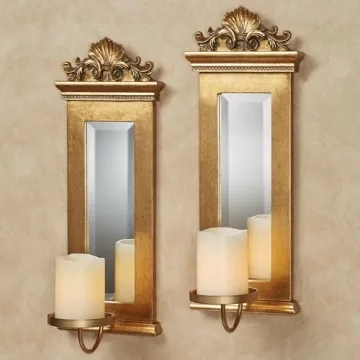 Elegant Acanthus Mirrored Wall Sconces Gold Set of Two