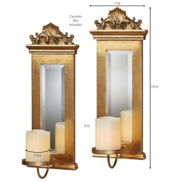 Elegant Acanthus Mirrored Wall Sconces Gold Set of Two