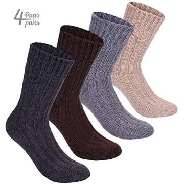 BRUBAKER Warm Alpaca Socks for Men or Women - 4 Pairs
