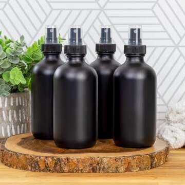 Cornucopia 8-Ounce Black Glass Spray Bottles or Perfume Bottles (4-Pack); w/Fine Mist Atomizer Sprit...