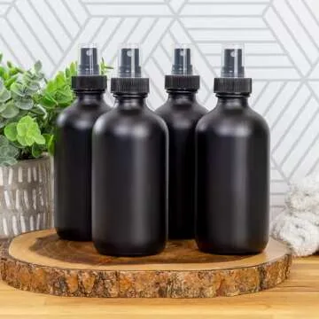 Cornucopia 8-Ounce Black Glass Spray Bottles or Perfume Bottles (4-Pack); w/Fine Mist Atomizer Sprit...