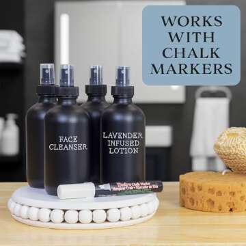 Cornucopia 8-Ounce Black Glass Spray Bottles or Perfume Bottles (4-Pack); w/Fine Mist Atomizer Spritzers for Aromatherapy, Cologne, DIY & More