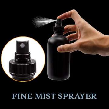 Cornucopia 8-Ounce Black Glass Spray Bottles or Perfume Bottles (4-Pack); w/Fine Mist Atomizer Spritzers for Aromatherapy, Cologne, DIY & More