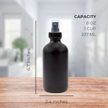 Cornucopia 8-Ounce Black Glass Spray Bottles or Perfume Bottles (4-Pack); w/Fine Mist Atomizer Spritzers for Aromatherapy, Cologne, DIY & More