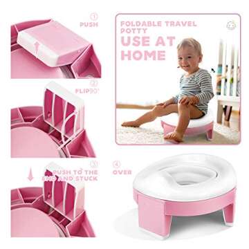 3-in-1 Go Portable Toddler Potty Seat for Travel, Folding Potty Training Toilet Chair with Travel Ba...