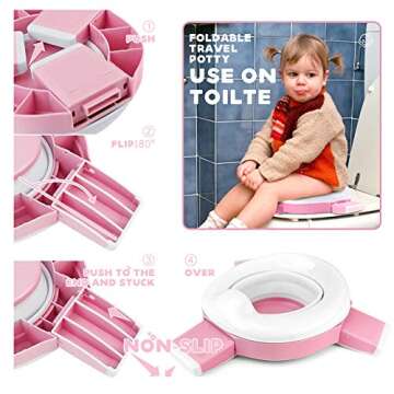 3-in-1 Go Portable Toddler Potty Seat for Travel, Folding Potty Training Toilet Chair with Travel Bag, Lightweight Potty Trainer for Travel Home Car Camping Use for Kids Baby