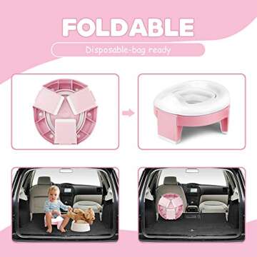 3-in-1 Go Portable Toddler Potty Seat for Travel, Folding Potty Training Toilet Chair with Travel Bag, Lightweight Potty Trainer for Travel Home Car Camping Use for Kids Baby