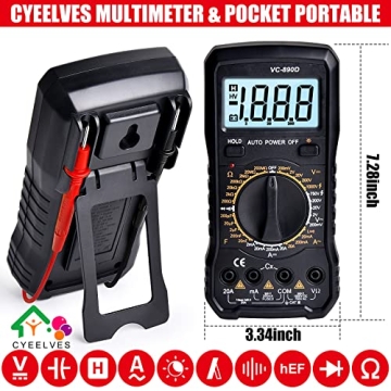 Cyeelves Digital Multimeter Auto-Ranging with Backlit LCD