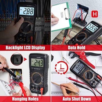 Cyeelves Digital Multimeter Auto-Ranging with Backlit LCD