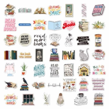 Bookish Stickers for Kindle, 50pcs Reading Stickers for Laptop Water Bottle,Booktok Stickers Book Lover, Gifts Accessories for Teens Adults, Book Stickers for Kindle