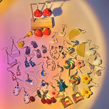 24 Pairs Weird Cute Aesthetic Earrings: Kawaii Indie Jewelry Set