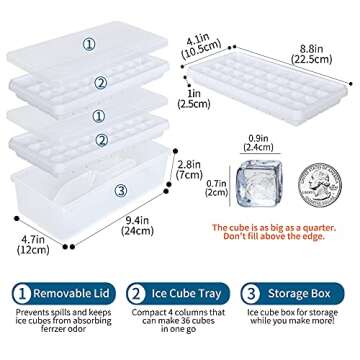 Food-grade Silicone Ice Cube Tray with Lid & Ice Bucket - Easy Release 2*36 Trays