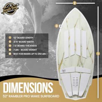 South Bay Board Co. - 63” / 54" / 52" Wakesurf Board - Best Performance Wake Surfboards for Kids & Adults - Durable Compressed Fiberglassed Wake Surf Board - Pre-Installed Wax-Free Foam Traction