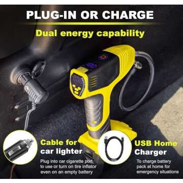 Bullseye Pro Tire Inflator Portable Air Compressor, Car Tire Inflator Portable, Portable Air Pump for Car Tires - 150PSI, 12V DC 1500 mAhs with Tire Pressure Gauge, Rechargeable As Seen On TV(Yellow)