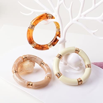 GOOJIDS Colorful Beaded Gold Bangles Bracelet Set