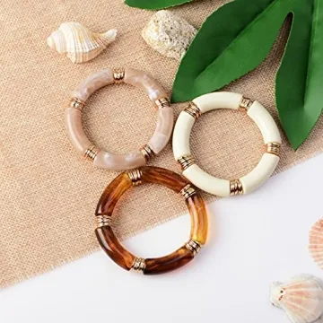 GOOJIDS Colorful Beaded Gold Bangles Bracelet Set