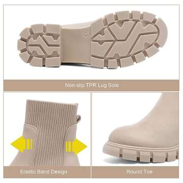 Lookyno Women's Slip On Chunky Heel Chelsea Boots