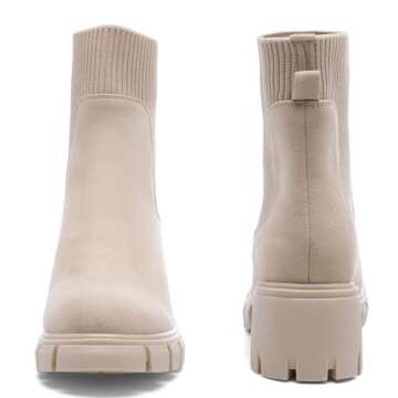 Lookyno Women's Slip On Chunky Heel Chelsea Boots