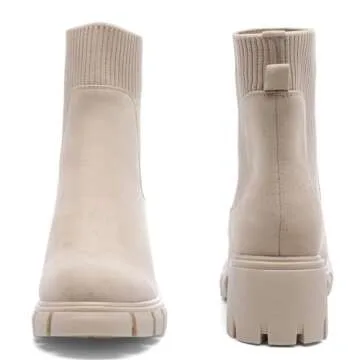 Lookyno Women's Slip On Chunky Heel Chelsea Boots