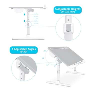 Foldable Laptop Bed Tray Desk with Extral Drawstring Bag, KLEAR Adjustable Laptop Bed Table with Hei...