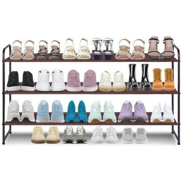 AOODA 3-Tier Long Shoe Rack for Closet Stackable Wide Shoe Shelf Organizer and Storage for Floor, En...