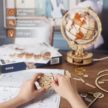 ROKR 3D Wooden Globe Puzzle with LED for Adults