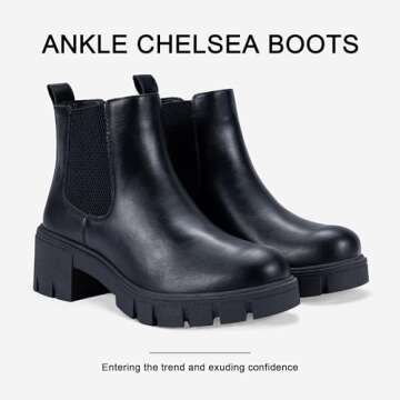 Vepose Women's Black Chelsea Ankle Boots Platform Elastic Slip on 936 Booties with Low Lug Sole Chunky Block Heel Size 8 (CJY936 Black 08)
